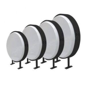 Caja de luz circular de acrilico dos caras perfil negro lista para rotular.