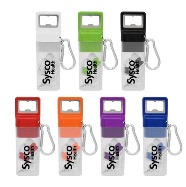 Estuche destapador con audífonos y colgador tipo arnés