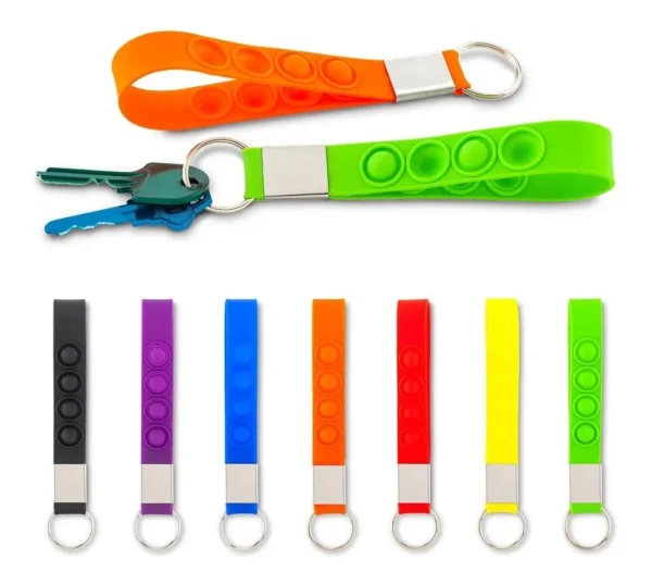 Llavero pulsera popper anti estress en silicone 16x1.6cms.