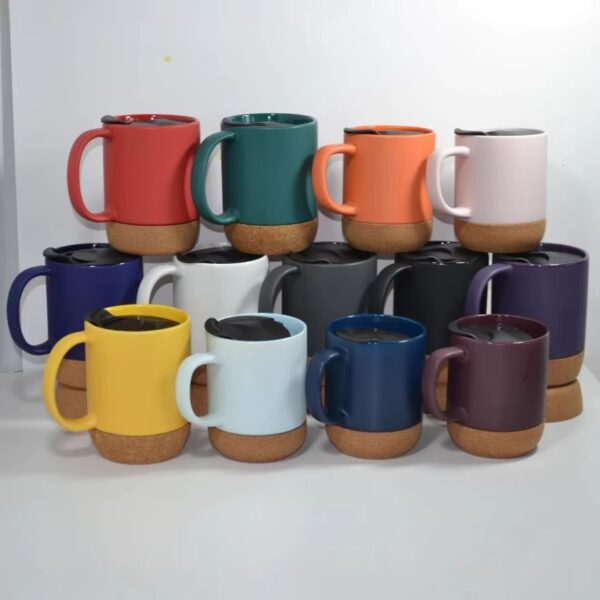 Taza ceramica para sublimación con base de corcho 12 onz.