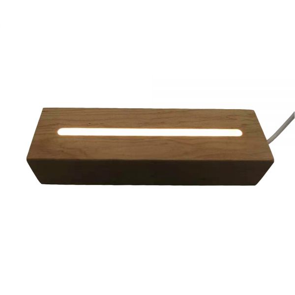 Base de MDF rectangular para lámpara LED, luz blanca cálida, con cable USB e interruptor