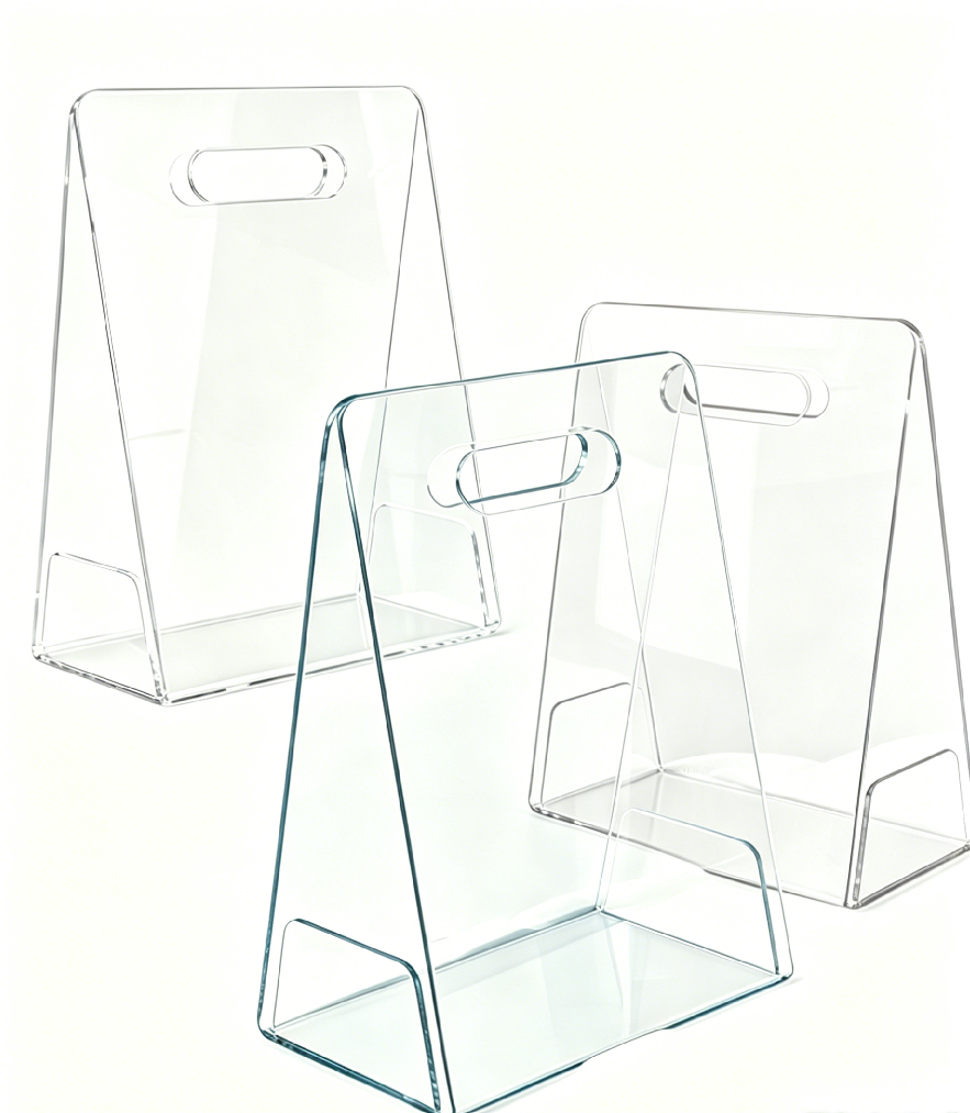 Soporte de productos tipo bolsa en acrílico transparente