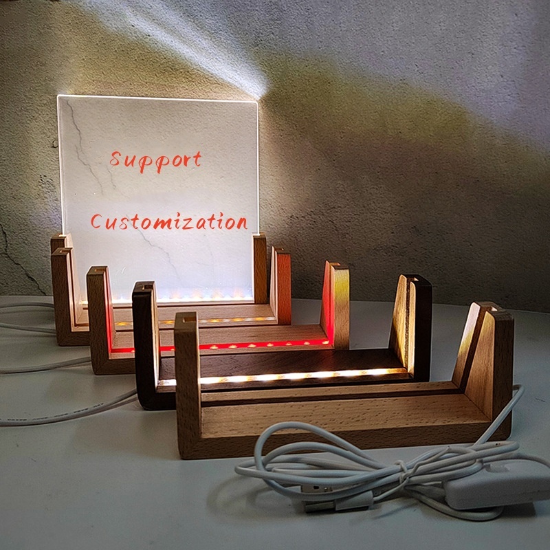 Base de MDF en U con iluminación blanco cálido para acrílicos, incluye cable USB